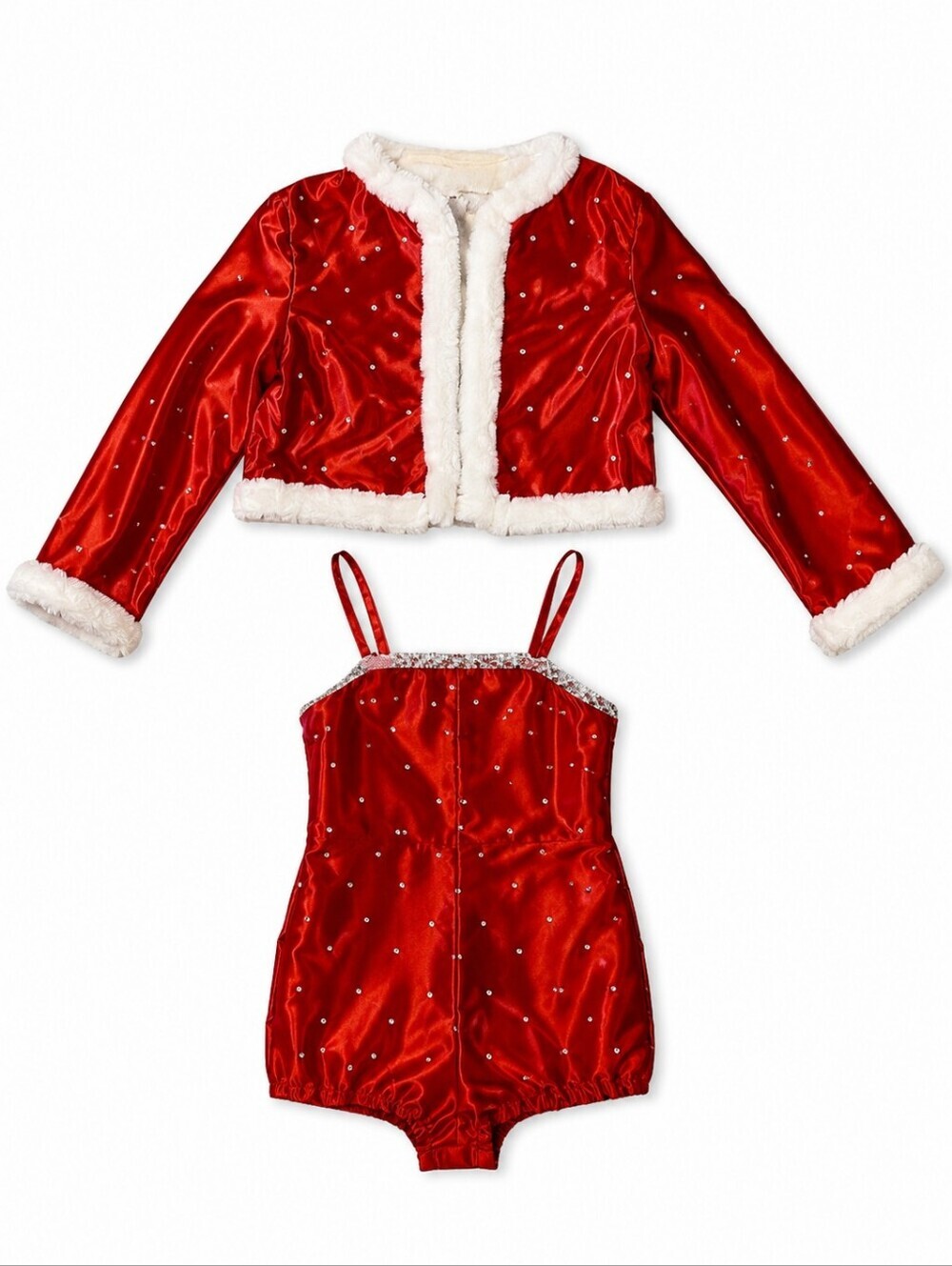 VTG 1960s HANDMADE Red Satin Rhinestone Faux Fur Christmas Portrait Outfit